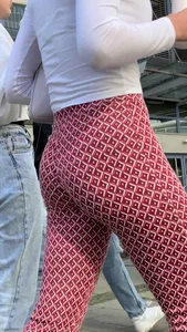 Hot university student in tight red leggings