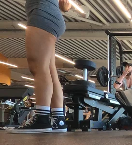 Cute gym blonde with orange hair ribbon