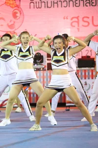 Bunch of athletic Thai cheerleaders at a competition