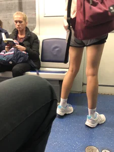Girl in Shorts and White Socks Subway Train Candid - Hot Legs