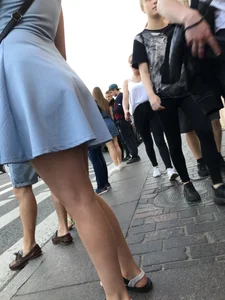 Girl in Blue Dress with Perfect Sexy Legs Street Creepshot
