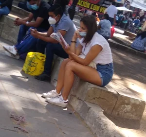 Long-legged girl, distracted