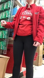 Sexy Canadian employee with glasses in tight leggings showing her awesome ass