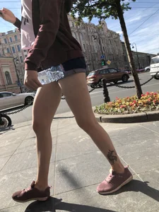 Amazing Thin Tattooed Legs in Denim Mini-Shorts Street Candid Photos Gallery