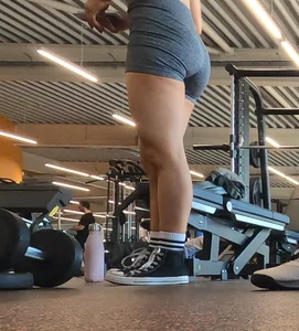Cute gym blonde with orange hair ribbon