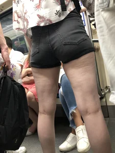 Ass in Black Denim Mini Shorts Subway Train Candid