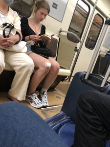 Tall Candid Teen Girl in Denim Shorts and a Top With an Injured Knee Subway and Street Creepshots - Hot and Muscular Long Legs