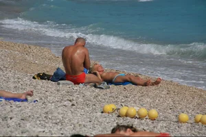 Nude beach girls in Baska, Croatia