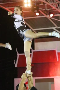 Bunch of athletic Thai cheerleaders at a competition