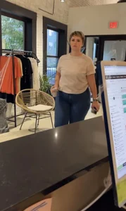 Cute chubby girl approaching you at the store