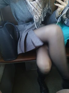 Hot Crossed Legs in Black Pantyhose in Public Train Closeup Creepshots