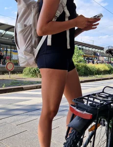 Hot Teen With Shorts Waiting For Train
