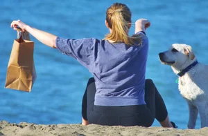 Beach blonde in leggings with a decent booty