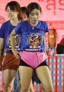 Bunch of athletic Thai cheerleaders at a competition
