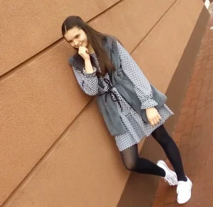 Cute Candid Skinny Girl in a Dress And Black Pantyhose