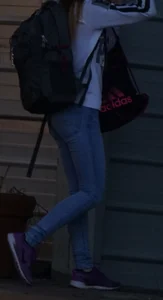 Girl next door teen walking to car in various tight jeans