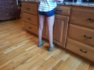 Hot Skinny Legs in Denim Shorts Kitchen Creepshot