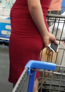 Milf in line in maroon dress with some curves