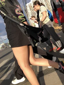 Cute blonde candid teen crossing the street