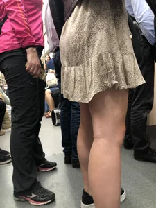Girl in a Skirt with Sexy Legs and Booty Subway Candid Photos