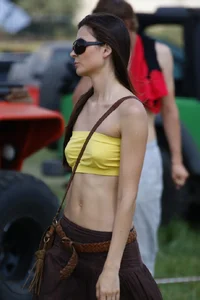 Skinny flat-chested candid girl wearing a crop top street, busted street creepshots