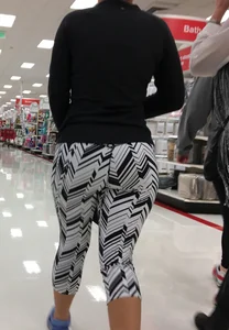 Black and white patterned leggings booty on cute girl at Target