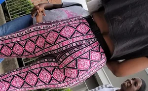 Ebony babes in pink patterned and black leggings with nice asses
