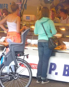 Girls in tight blue jeans on the street creepshots