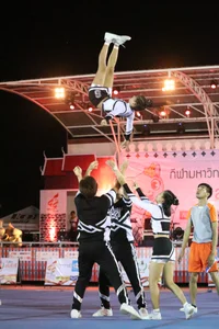 Bunch of athletic Thai cheerleaders at a competition