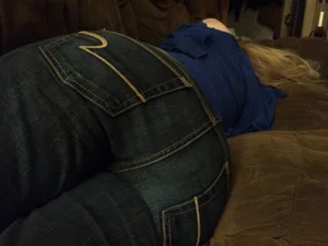Girl in tight jeans asleep on the couch sneaky home photos