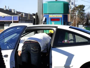 Some candid girls cleaning their cars in jeans and some showing ass crack