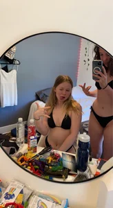 Mirror Selfie of Two Cute Young Girls in Their Underwear