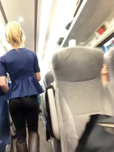 Candid petite blonde in leggings
