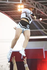 Bunch of athletic Thai cheerleaders at a competition