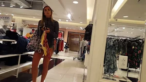 Super hot girl shopping in tiny and tight camo shorts with a nice ass