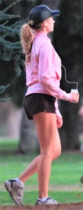 Beautiful skinny girl out for a walk in little shorts