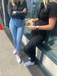 Blonde in tight jeans
