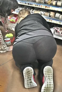 Chubby Girl Standing on Her Knees Doggy Style Looking for Stuff on the Floor of the Supermarket
