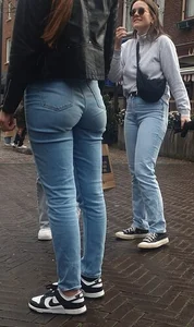 Various hot butts in tight jeans on the street and inside cafes, some teens too