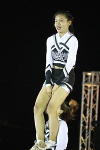 Bunch of athletic Thai cheerleaders at a competition