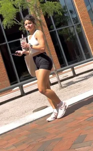 Curly Campus Brunette with amazing Bubble Butt in Tight Shorts (oc)