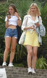 3 cute blondes in skirts and 1 see through dress