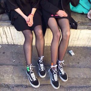 Thin Legs in Black Pantyhose Street Candid