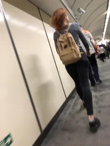 Cute Ass of a Redhead in Black Tight Jeans Subway Escalator Candid
