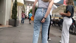 Student in tight jeans out and about
