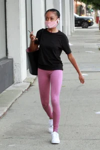 Skai Jackson in pink leggings at the DWTS studio in Los Angeles