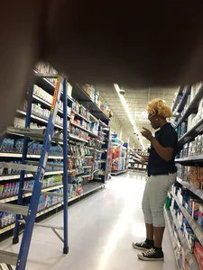 Walmart ebony employee in white jeans with a nice ass