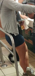 Nice booty in line in denim shorts