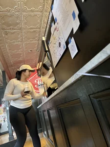 Big ass girl In tights at cafe