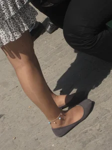 Street Closeup of a Candid Teen’s Legs in Pantyhose With a Anklet